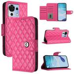 For ZTE Blade V50 Vita Rhombic Texture Flip Leather Phone Case with Lanyard(Rose Red)