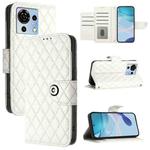 For ZTE Blade V50 Vita Rhombic Texture Flip Leather Phone Case with Lanyard(White)