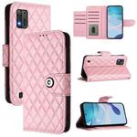 For ZTE Blade A52 Lite Rhombic Texture Flip Leather Phone Case with Lanyard(Pink)