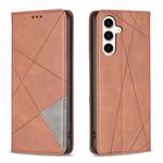 For Samsung Galaxy S24 FE 5G Rhombus Texture Magnetic Leather Phone Case(Brown)