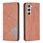 For Samsung Galaxy S25 5G Rhombus Texture Magnetic Leather Phone Case(Brown)