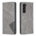 For Samsung Galaxy S25+ 5G Rhombus Texture Magnetic Leather Phone Case(Grey)