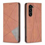 For Samsung Galaxy S25+ 5G Rhombus Texture Magnetic Leather Phone Case(Brown)