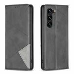 For Samsung Galaxy S25+ 5G Rhombus Texture Magnetic Leather Phone Case(Black)