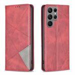 For Samsung Galaxy S25 Ultra 5G Rhombus Texture Magnetic Leather Phone Case(Red)