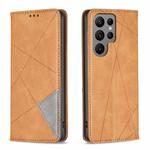 For Samsung Galaxy S25 Ultra 5G Rhombus Texture Magnetic Leather Phone Case(Yellow)
