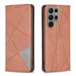 For Samsung Galaxy S25 Ultra 5G Rhombus Texture Magnetic Leather Phone Case(Brown)