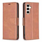 For Samsung Galaxy S24 FE 5G Lambskin Texture Pure Color Flip Leather Phone Case(Brown)