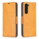 For Samsung Galaxy S25+ 5G Lambskin Texture Pure Color Flip Leather Phone Case(Yellow)