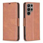 For Samsung Galaxy S25 Ultra 5G Lambskin Texture Pure Color Flip Leather Phone Case(Brown)