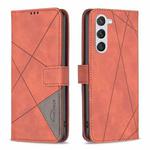 For Samsung Galaxy S25 5G Magnetic Buckle Rhombus Texture Leather Phone Case(Brown)
