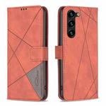 For Samsung Galaxy S25+ 5G Magnetic Buckle Rhombus Texture Leather Phone Case(Brown)