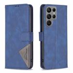 For Samsung Galaxy S25 Ultra 5G Magnetic Buckle Rhombus Texture Leather Phone Case(Blue)