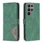 For Samsung Galaxy S25 Ultra 5G Magnetic Buckle Rhombus Texture Leather Phone Case(Green)