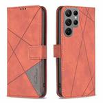 For Samsung Galaxy S25 Ultra 5G Magnetic Buckle Rhombus Texture Leather Phone Case(Brown)