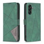 For Samsung Galaxy S25 FE 5G Magnetic Buckle Rhombus Texture Leather Phone Case(Green)