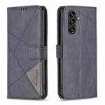 For Samsung Galaxy S25 FE 5G Magnetic Buckle Rhombus Texture Leather Phone Case(Black)