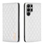 For Samsung Galaxy S25 Ultra 5G Diamond Lattice Magnetic Leather Flip Phone Case(White)