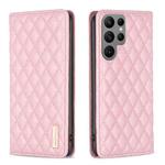 For Samsung Galaxy S25 Ultra 5G Diamond Lattice Magnetic Leather Flip Phone Case(Pink)