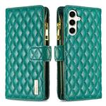 For Samsung Galaxy S24 FE 5G Diamond Lattice Zipper Wallet Leather Flip Phone Case(Green)