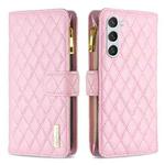 For Samsung Galaxy S25+ 5G Diamond Lattice Zipper Wallet Leather Flip Phone Case(Pink)