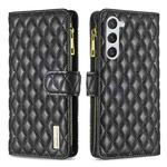 For Samsung Galaxy S25+ 5G Diamond Lattice Zipper Wallet Leather Flip Phone Case(Black)