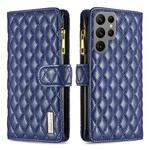 For Samsung Galaxy S25 Ultra 5G Diamond Lattice Zipper Wallet Leather Flip Phone Case(Blue)