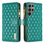 For Samsung Galaxy S25 Ultra 5G Diamond Lattice Zipper Wallet Leather Flip Phone Case(Green)