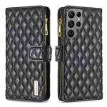 For Samsung Galaxy S25 Ultra 5G Diamond Lattice Zipper Wallet Leather Flip Phone Case(Black)