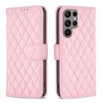 For Samsung Galaxy S25 Ultra 5G Diamond Lattice Wallet Flip Leather Phone Case(Pink)