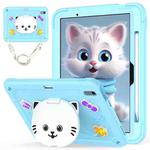 For iPad Air 11 2024 Cat Holder Silicone Hybrid PC Tablet Case with Strap(Sky Blue)