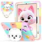 For iPad Pro 11 2024 Cat Holder Silicone Hybrid PC Tablet Case with Strap(Colorful Rose Gold)