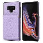 For Samsung Galaxy Note9 Splicing Rhombic Texture Card Bag Phone Case with Long Lanyard(Purple)