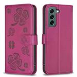 For Samsung Galaxy S24 FE 5G Four-leaf Embossed Leather Phone Case(Rose Red)