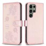 For Samsung Galaxy S25 Ultra 5G Four-leaf Embossed Leather Phone Case(Pink)