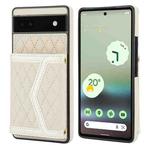For Google Pixel 6a Splicing Rhombic Texture Card Bag Phone Case with Long Lanyard(Beige)