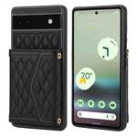 For Google Pixel 6a Splicing Rhombic Texture Card Bag Phone Case with Long Lanyard(Black)
