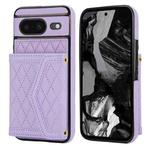 For Google Pixel 8 Splicing Rhombic Texture Card Bag Phone Case with Long Lanyard(Purple)
