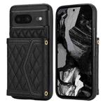 For Google Pixel 8 Splicing Rhombic Texture Card Bag Phone Case with Long Lanyard(Black)