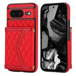 For Google Pixel 8 Splicing Rhombic Texture Card Bag Phone Case with Long Lanyard(Red)