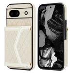 For Google Pixel 8a Splicing Rhombic Texture Card Bag Phone Case with Long Lanyard(Beige)