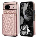 For Google Pixel 8a Splicing Rhombic Texture Card Bag Phone Case with Long Lanyard(Rose Gold)