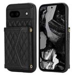 For Google Pixel 8a Splicing Rhombic Texture Card Bag Phone Case with Long Lanyard(Black)