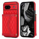 For Google Pixel 8a Splicing Rhombic Texture Card Bag Phone Case with Long Lanyard(Red)