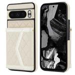 For Google Pixel 8 Pro Splicing Rhombic Texture Card Bag Phone Case with Long Lanyard(Beige)