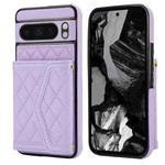 For Google Pixel 8 Pro Splicing Rhombic Texture Card Bag Phone Case with Long Lanyard(Purple)