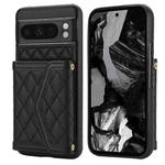 For Google Pixel 8 Pro Splicing Rhombic Texture Card Bag Phone Case with Long Lanyard(Black)