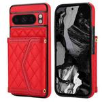 For Google Pixel 8 Pro Splicing Rhombic Texture Card Bag Phone Case with Long Lanyard(Red)