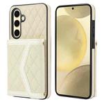For Samsung Galaxy S24 FE 5G Splicing Rhombic Texture Card Bag Phone Case with Long Lanyard(Beige)