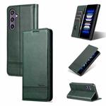 For Samsung Galaxy S24 FE 5G AZNS Magnetic Calf Texture Flip Leather Phone Case(Dark Green)